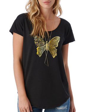 Women's Gold Shimmer Your Wings Are Ready Modal Tee - Breathe in Detroit