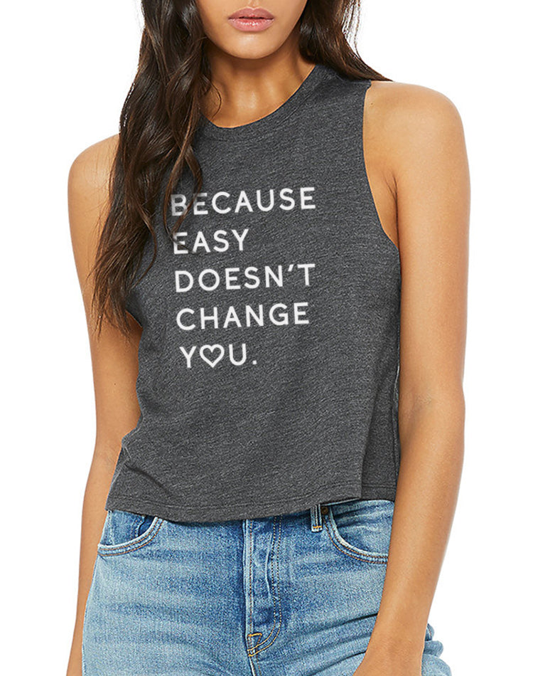 Women's Because Easy Doesn't Racer Crop Tank - Breathe in Detroit