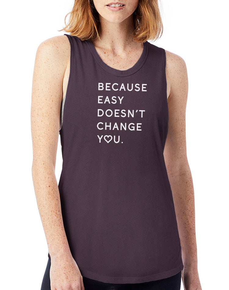 Women's Because Easy Doesn't Muscle Tank - Breathe in Detroit
