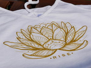 Women's Rising Lotus Gold Shimmer Strappy Tank - Breathe in Detroit