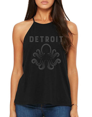 Women's Double Dark Detroit Octopus Shoulder Tank - Breathe in Detroit