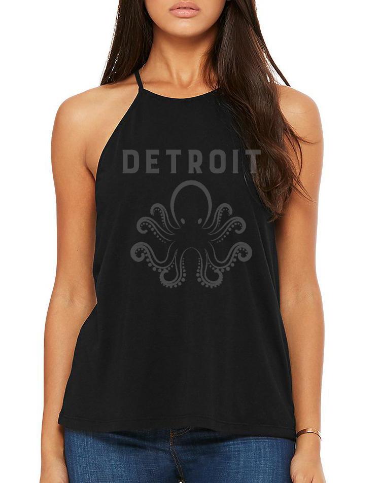 Women's Double Dark Detroit Octopus Shoulder Tank - Breathe in Detroit