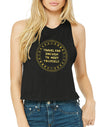 Women's Gold Shimmer Travel Far Enough To Meet Yourself Racer Crop Tank - Breathe in Detroit