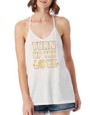 Women's Gold Shimmer Turn Up The Love Strappy Tank - Breathe in Detroit